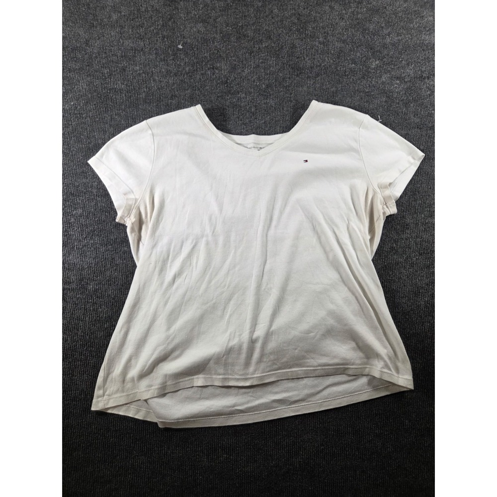 Tommy Hilfiger Womens XXL White Scoop Neck Short Sleeve Flag Logo T-Shirt 2383